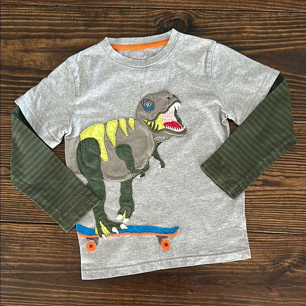 Mini Boden Appliquéd Dinosaur Layered Tee